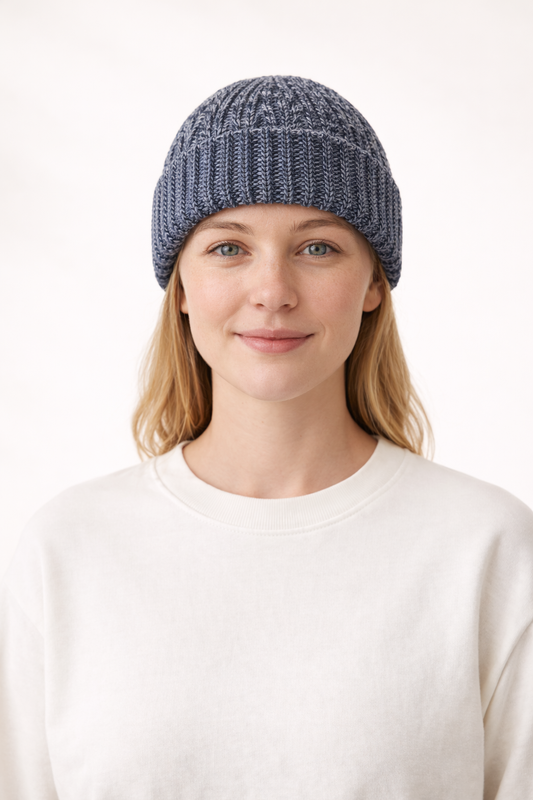 Chunky Knit Beanie - Navy/White