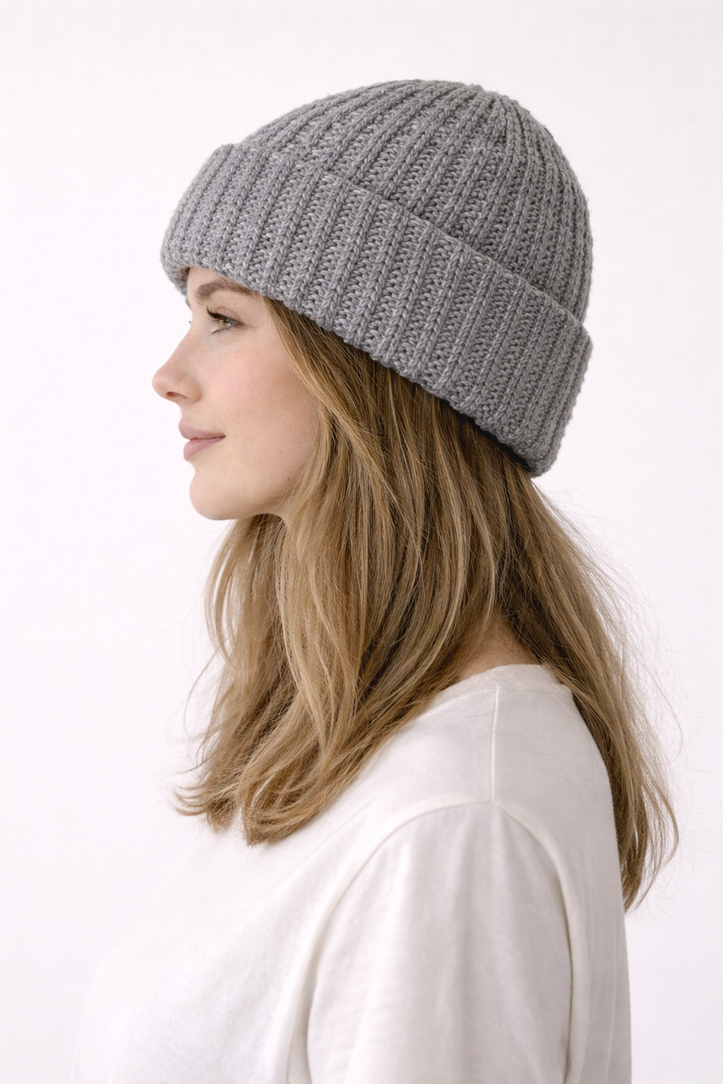 Chunky Knit Beanie - Grey/White