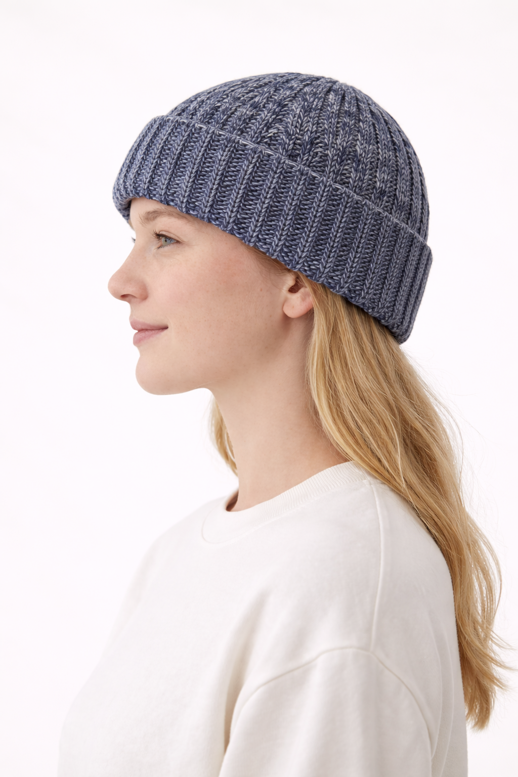 Chunky Knit Beanie - Navy/White