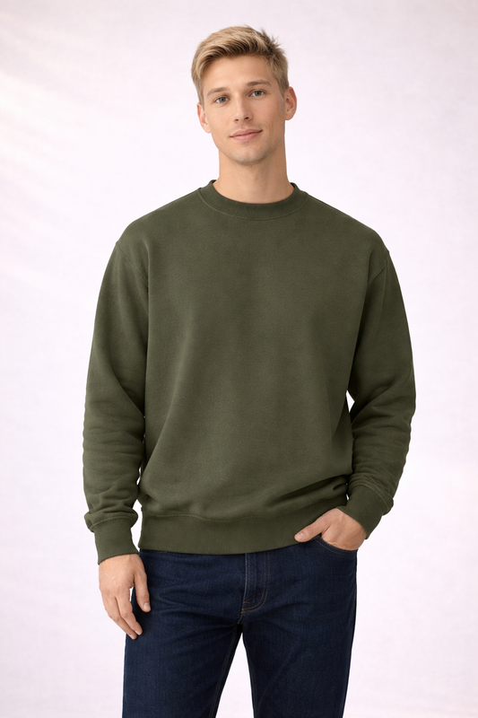 Mens Heavy Crewneck Sweatshirt - Military Green
