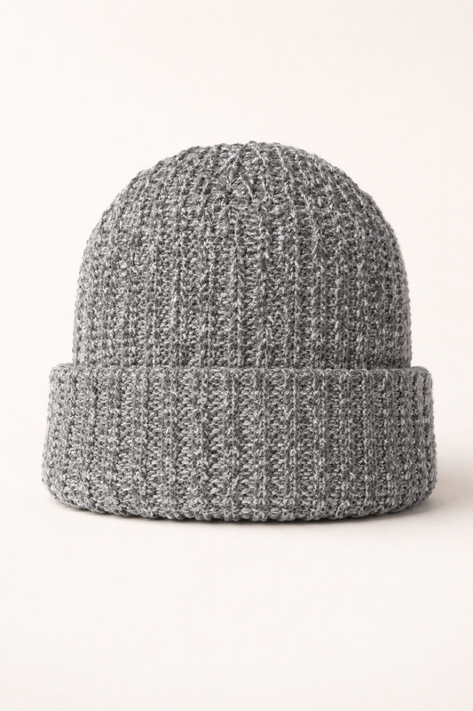 Chunky Knit Beanie - Grey/White