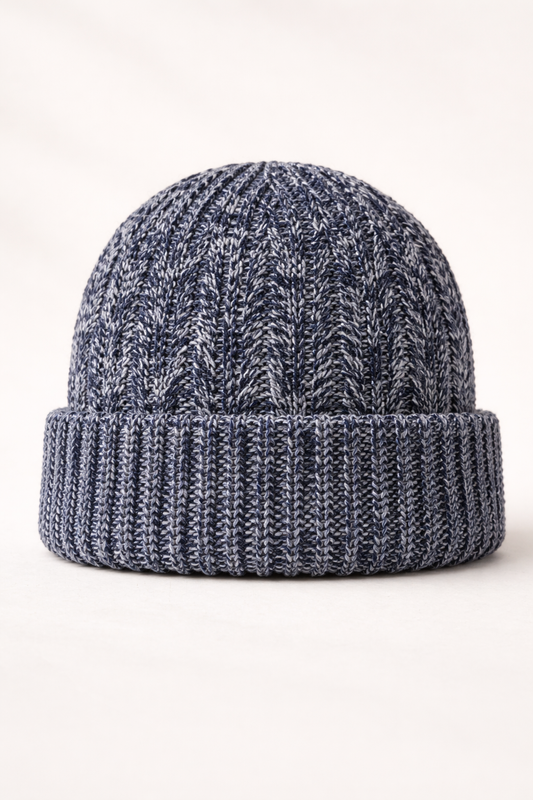 Chunky Knit Beanie - Navy/White