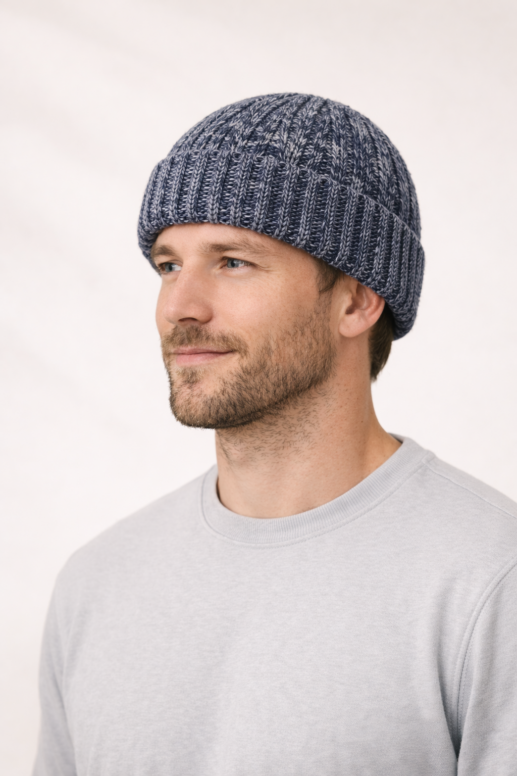 Chunky Knit Beanie - Navy/White