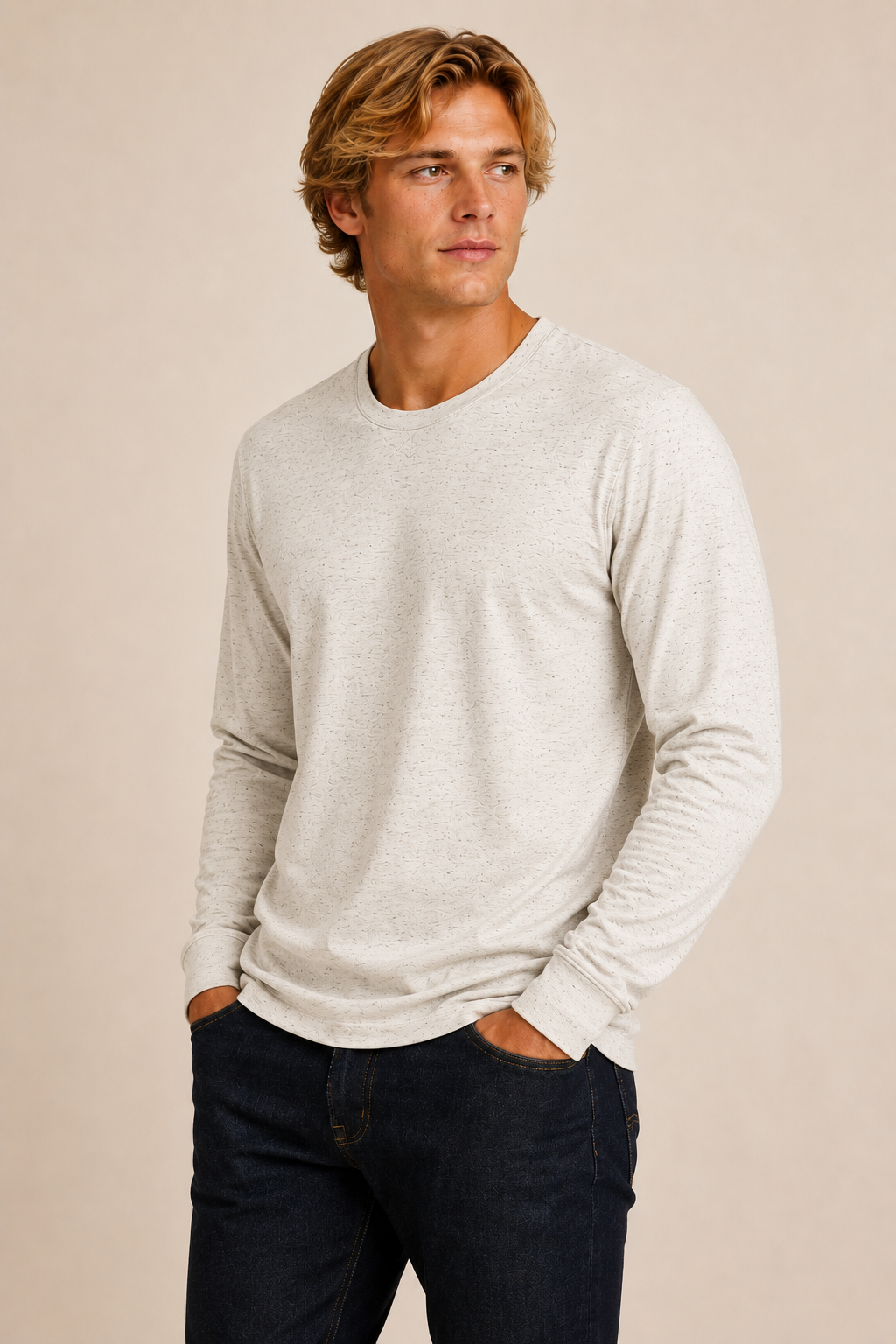 Men's Long Sleeve T-Shirt - Oatmeal