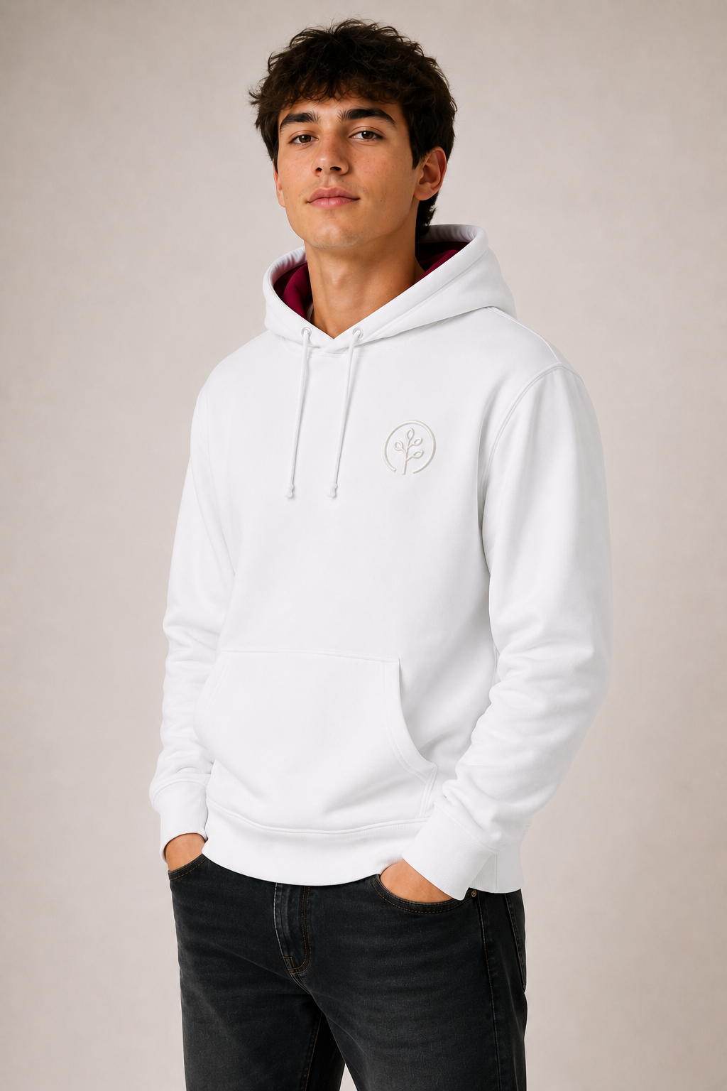 Accent Hoodie White / Burgundy