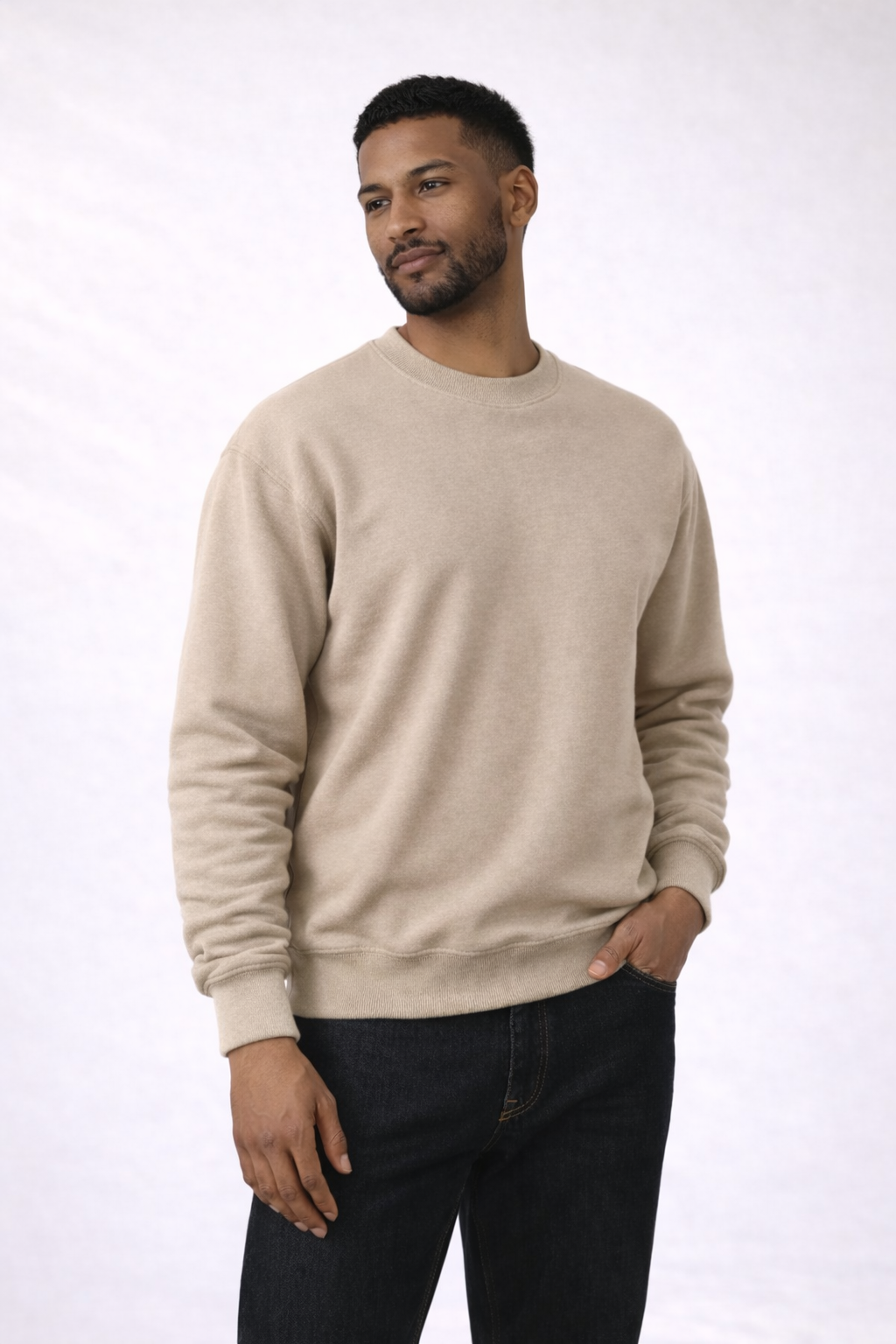 Mens Heavy Crewneck Sweatshirt - Sand