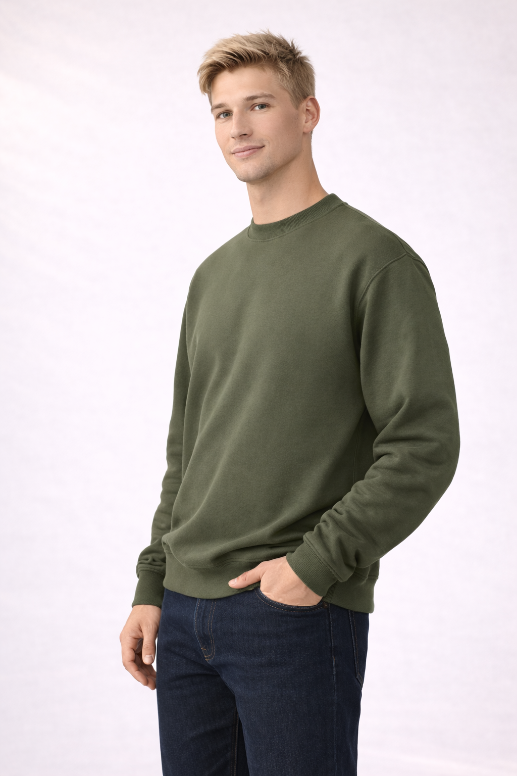 Mens Heavy Crewneck Sweatshirt - Military Green