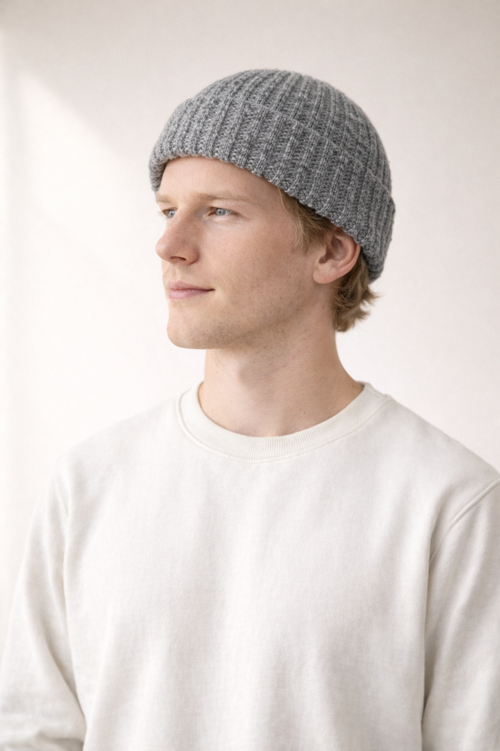 Chunky Knit Beanie - Grey/White