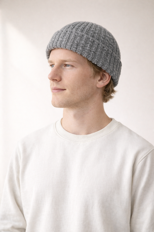 Chunky Knit Beanie - Grey/White