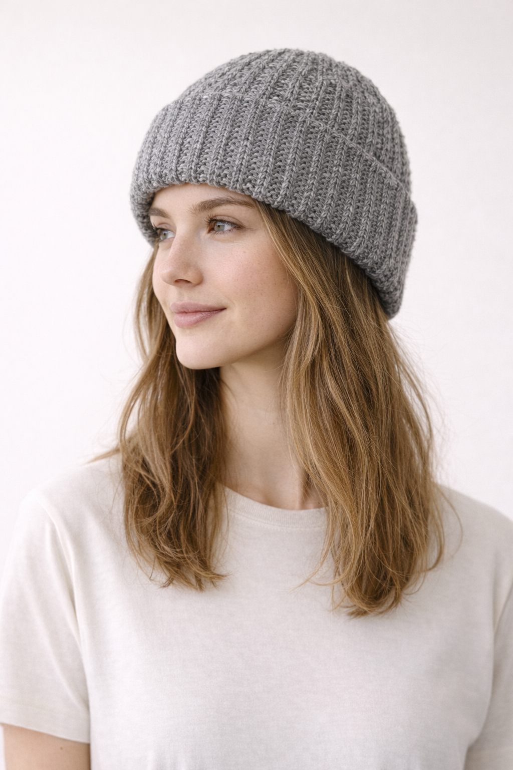 Chunky Knit Beanie - Grey/White