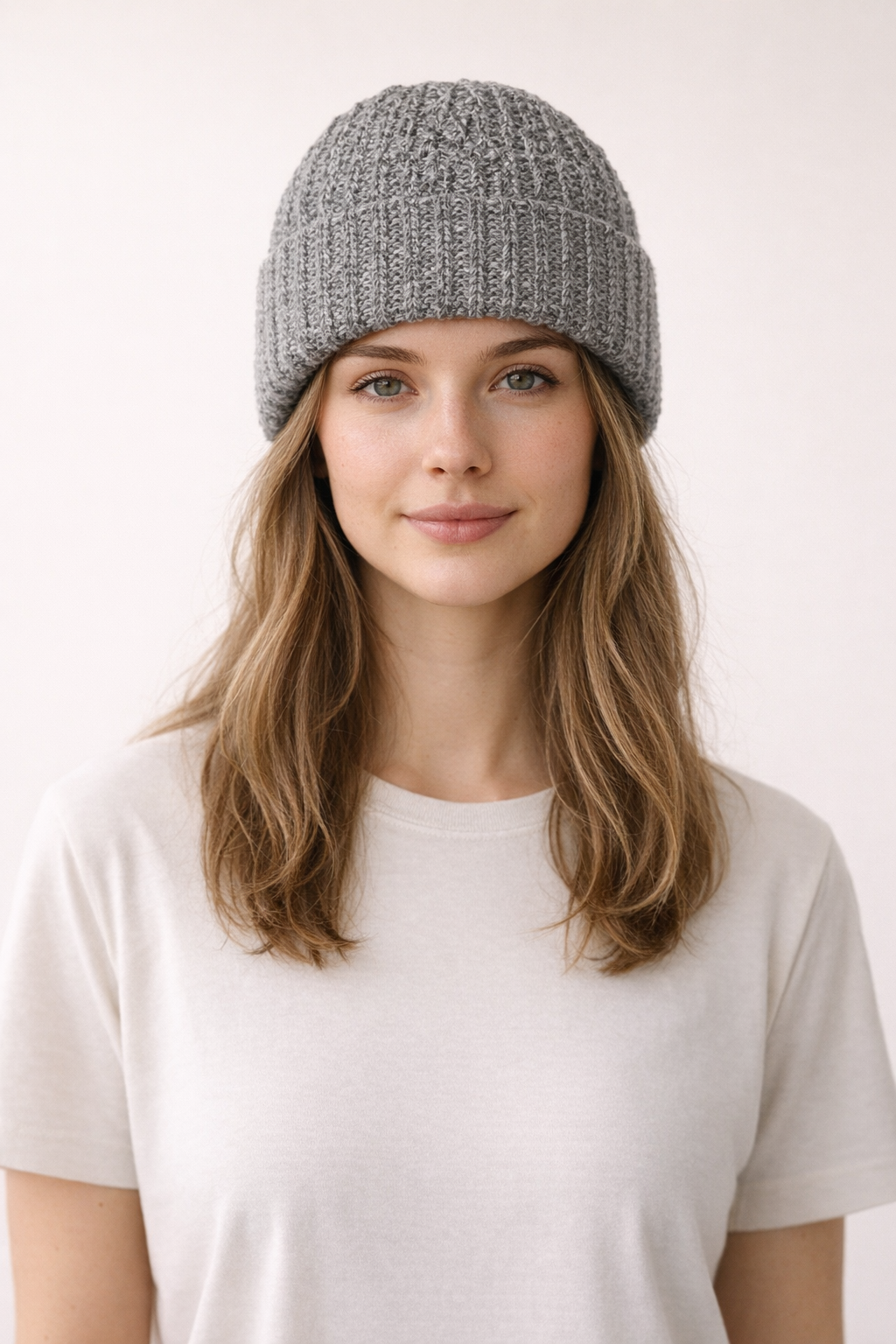 Chunky Knit Beanie - Grey/White