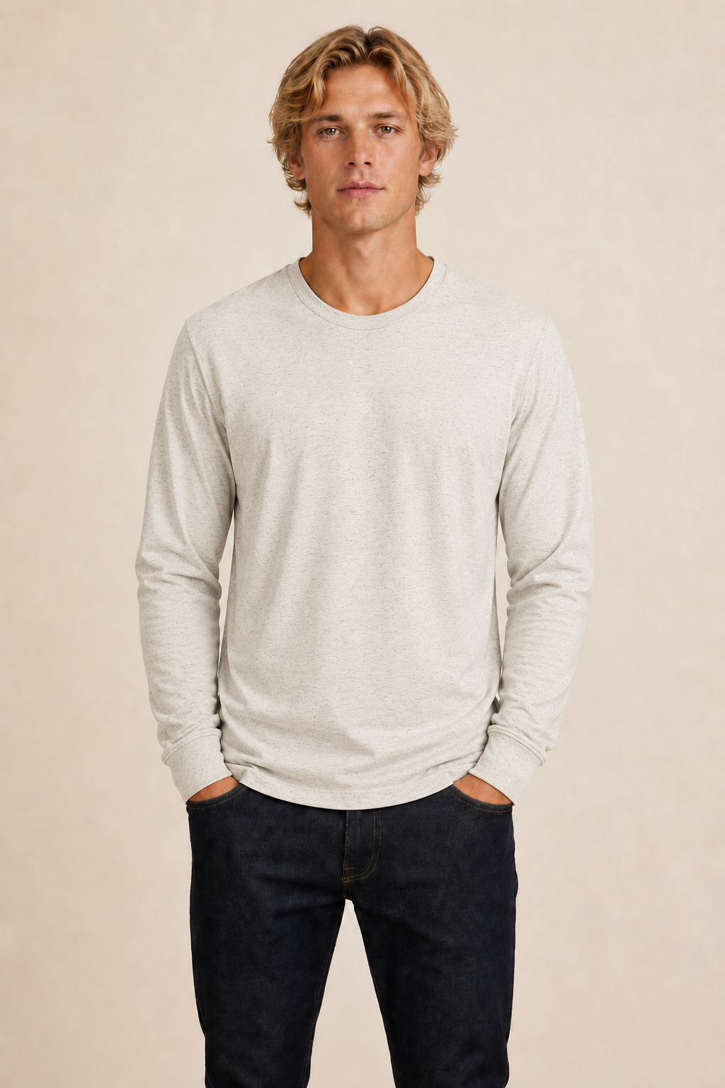 Men's Long Sleeve T-Shirt - Oatmeal