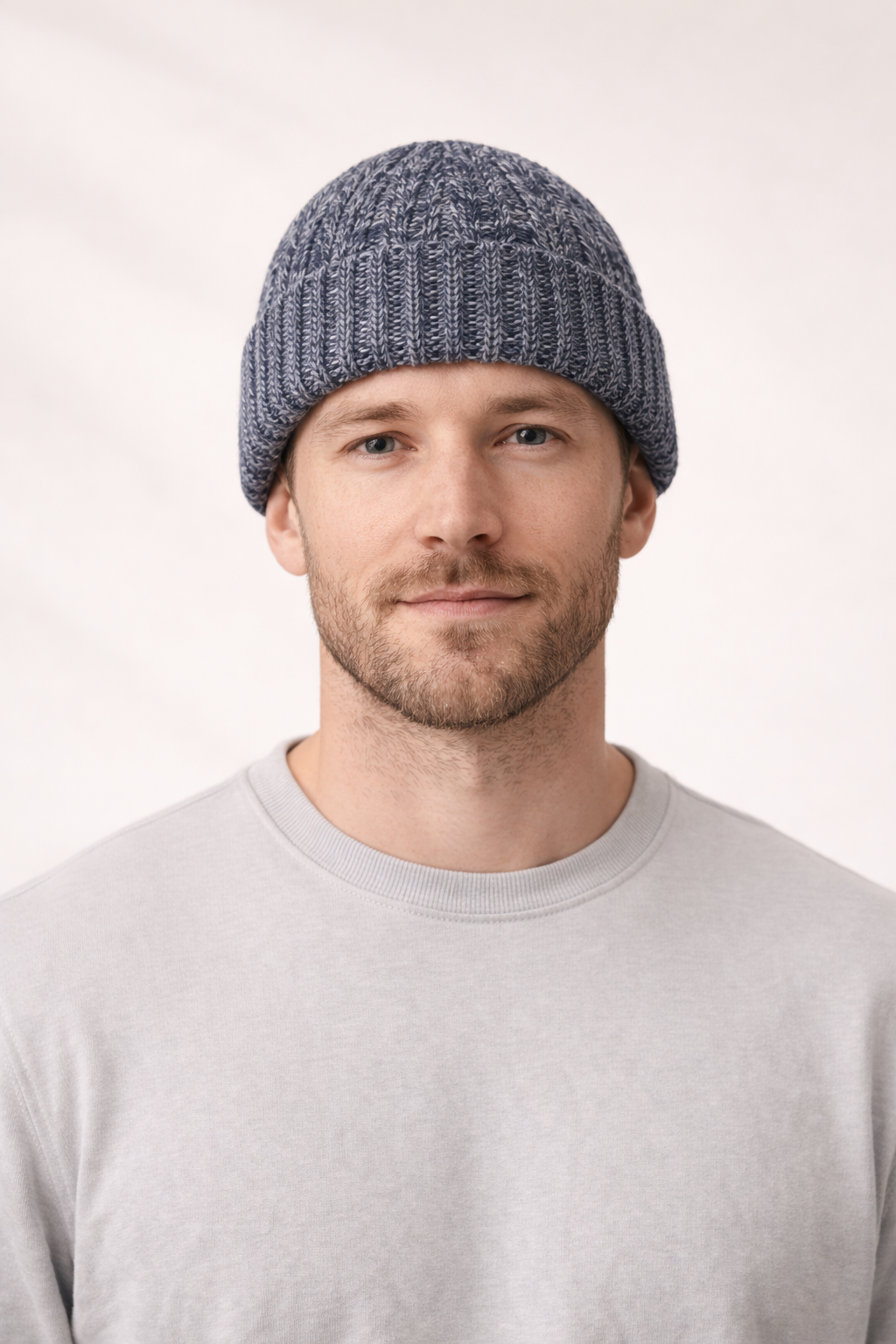 Chunky Knit Beanie - Navy/White