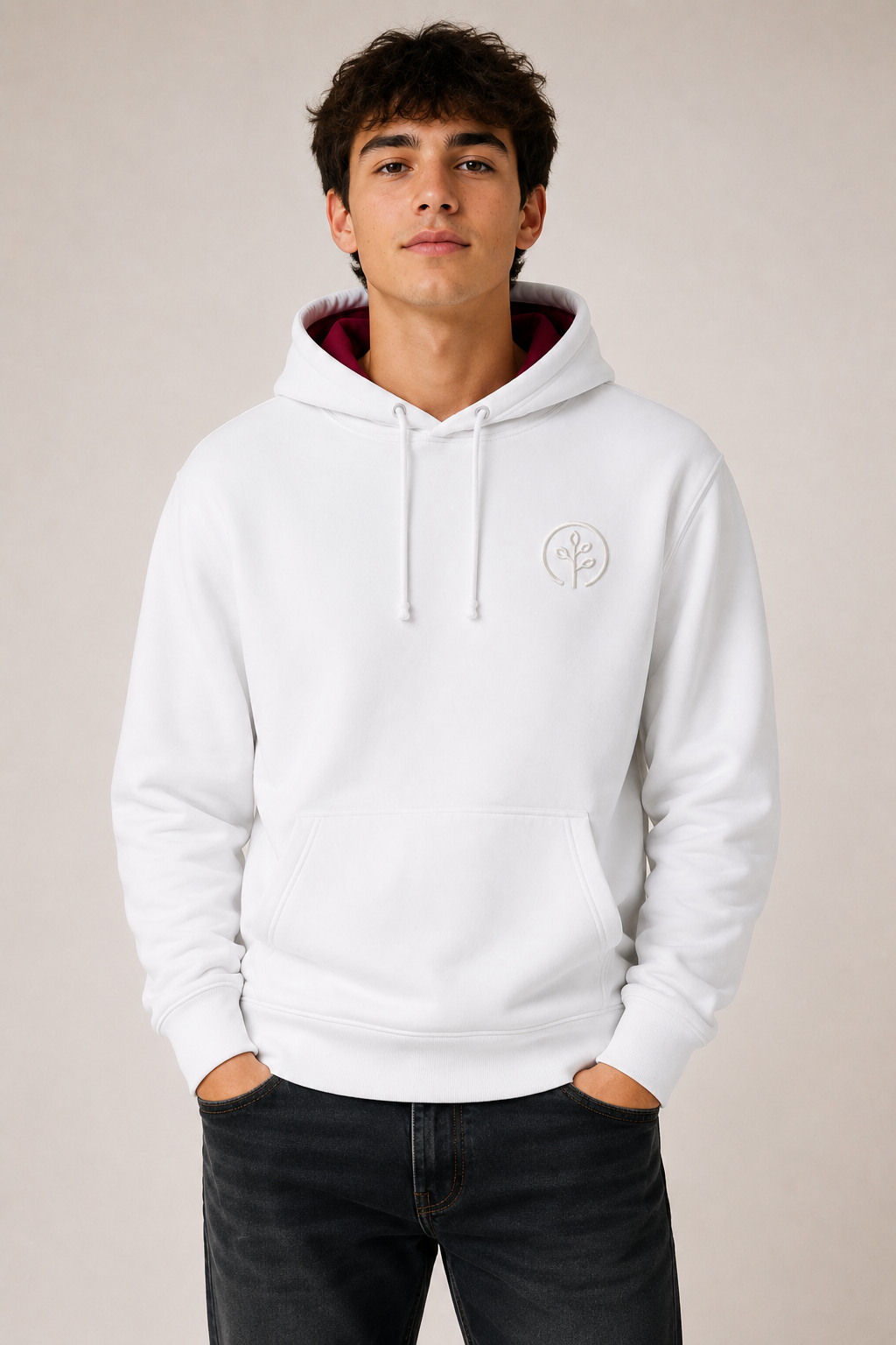 Accent Hoodie White / Burgundy