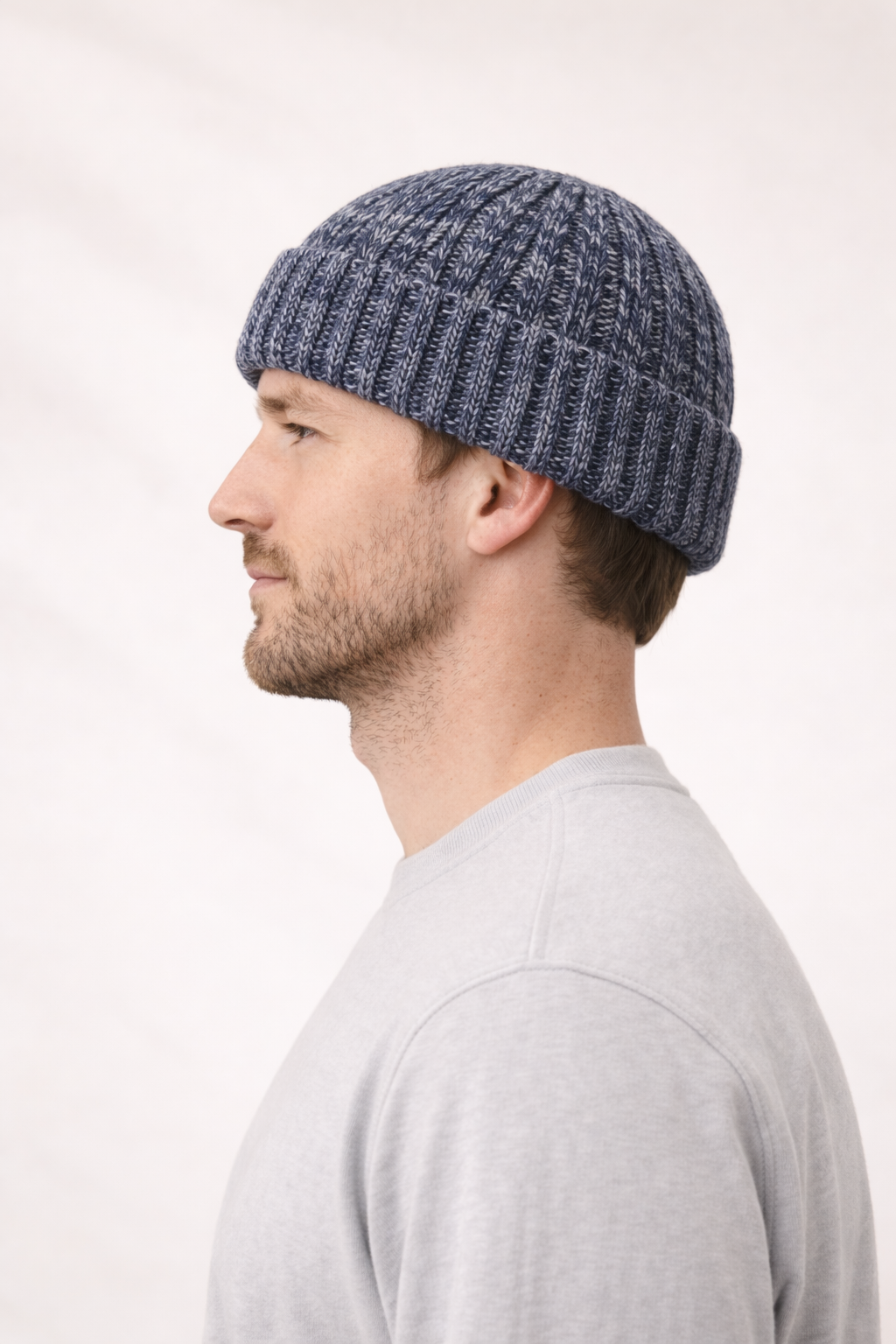 Chunky Knit Beanie - Navy/White